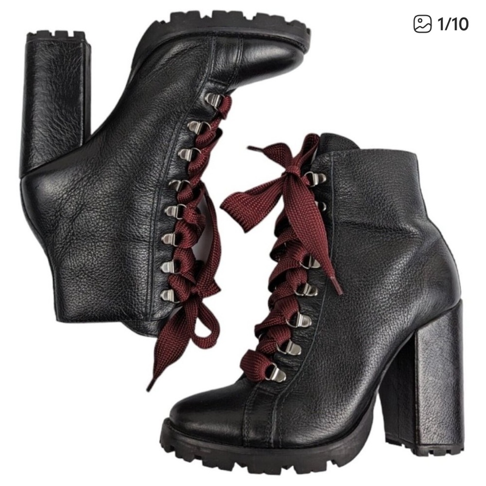 Schutz Black Leather Boots with Red Laces